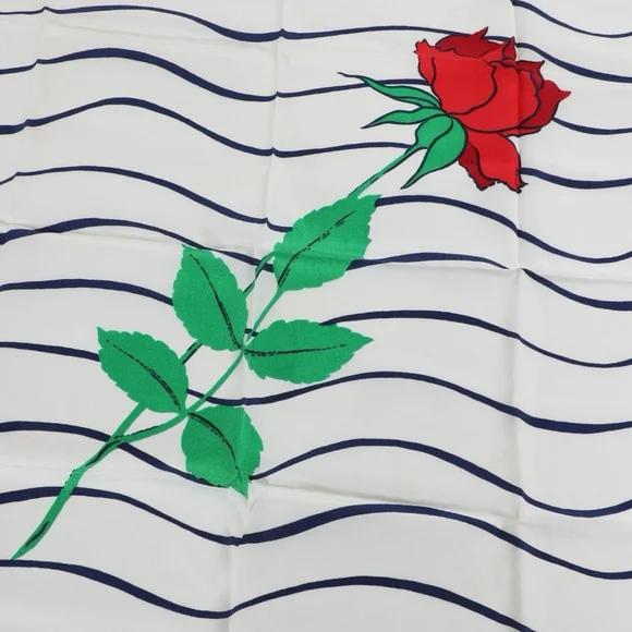 Christian Dior Vintage Striped Rose Silk Scarf Size 21” White Blue Red - Picture 8 of 9